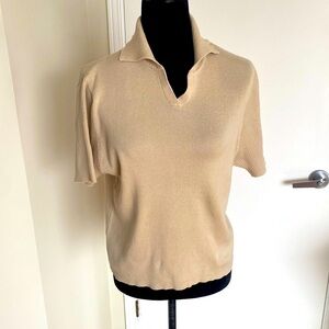SEARS, Vintage Short Sleeved Beige Knit Cotton sweater Size Large